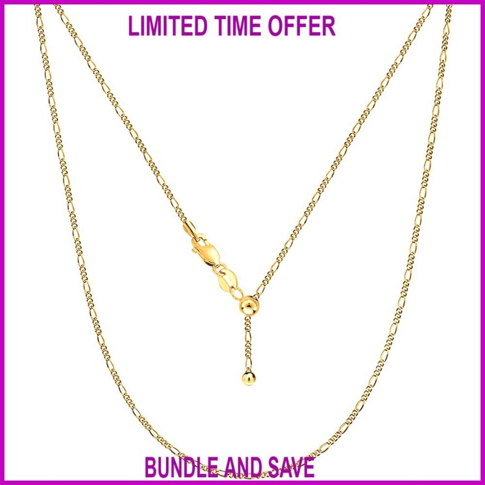 925 Sterling Silver Figaro Chain Necklace Adjustable 14-24 Inch